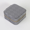 Gray quilted velvet jewelry box with square design and golden metal zipper detail - Light Grey Diamond Quilted / 10*10*5cm