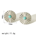 Fashion wave titanium steel stud earrings with turquoise stone and radial texture - Silver with Turquoise