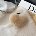 Cute heart-shaped faux rabbit fur hair tie in light brown with elastic band - Khaki