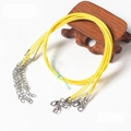 Handmade yellow waxed cord necklace with silver lobster clasp and extension chain - Yellow
