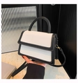 Chic cream white and black contrast crossbody bag with top handle and gold hardware - White