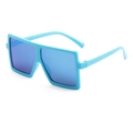 Sky blue oversized square kids sunglasses with wide temples and lightweight frame - Blue Frame Blue Mirror Lens