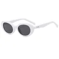 White oval retro sunglasses with dark gray lenses and gold star detail on temple, style C5 - White