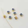 18K gold-plated floral spacer beads with blue enamel detail for DIY jewelry making - 4# Double-sided Clover 6X4mm / 1 Piece