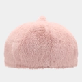 Close-up of soft pink plush beret showing fuzzy faux rabbit fur texture and warm fabric - One Size / Pink