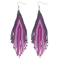 Bohemian handmade beaded tassel earrings with indigo and violet geometric V-shape patterns - Blue Purple Gradient (GZ-E210006A)