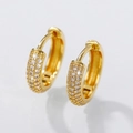 Hip hop style gold hoop earrings with micro-paved white cubic zirconia stones for women - Full Diamond Zircon / Gold