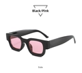 Seitenansicht der Vintage-Sonnenbrille mit dickem schwarzem Rahmen und rosa Gläsern - Schwarzer Rahmen Rosa Gläser