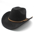 Cappello jazz classico in pelle scamosciata nera con fascia in pelle intrecciata marrone - M (56-59cm) / Nero (Camoscio)