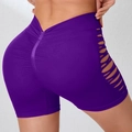 Deep purple high-waisted scrunch butt yoga shorts with side cutout details - S / Purple