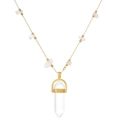 Elegant gold necklace with hexagonal clear crystal pendant and pink stone accents - Pink Stone Style (N2834-GO-RP)