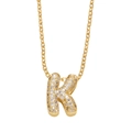 Golden necklace featuring a capital letter K pendant set with sparkling cubic zirconia - Letter K
