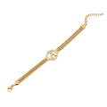 Adjustable golden stainless steel bracelet featuring a sparkling crystal letter A charm - Letter A / Gold