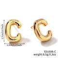 Detail view of 3D bubble letter C stud earrings in gold with product size measurements - Letter C (E01698-C)