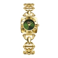 Dettaglio di un orologio a bracciale vintage dorato con quadrante quadrato verde - Cinturino Oro Quadrante Verde