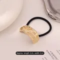 Minimalist gold irregular wave metal hair tie with black high-elasticity band for ponytail - Fine Stripe Double Row Embossed Gold