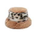 Dettaglio della trama del cappello alla pescatora in pelliccia sintetica con patchwork leopardato - M (56-58cm) / Cammello
