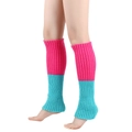 Winter thermal knit leg warmers in bright pink and blue rib-knit color block design - Striped Pink and Blue