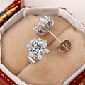 Classic snowflake crown stud earrings with sparkling cubic zirconia on a velvet box - E2125 6-Claw