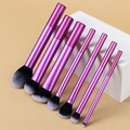 Set of 8 purple metallic makeup brushes with soft black and white gradient bristles - 7 Pcs Set / Purple