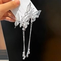 Fermaglio per capelli a farfalla argento con lunghe catene a nappa e perle - Stile con Nappa (F0002) / Argento