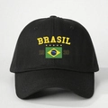 Adjustable black Brasil baseball cap with yellow text and flag for outdoor sun protection - One Size / Black