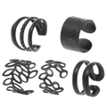 Five-piece set of vintage matte black ear cuffs with leaf and minimalist wrap designs - Alloy / 5-Piece Matte Black Set / Matte Black