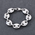 Silver stainless steel coffee bean link bracelet with secure lobster clasp finish - Silver Pig Nose Chain Style (KB1862276-KJX)