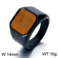 Men's vintage black stainless steel signet ring with 14mm hexagonal tiger eye stone inlay - US 7 / Amber Stone Style (KR110128-MZOZ) / Black