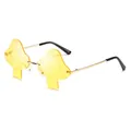 Fashionable mushroom shaped rimless sunglasses with yellow lenses and gold metal frame - Light Yellow