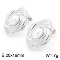 Silver swirl stainless steel stud earrings featuring elegant white pearls 20x16mm - 20x16mm / Style F Steel Color
