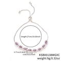 Adjustable bolo bracelet with oval purple crystals and sparkling white zircons - Purple