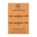 Pair of 7 knot lucky black cord bracelets with evil eye beads on a gift display card - 2Pcs Set/Black String Single Bead (ZJ4784)
