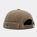British retro washed shark embroidery brimless dock hat in distressed khaki with metal buckle - Adjustable / Khaki