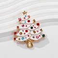 Elegant Christmas tree brooch with white enamel and colorful rhinestones on gold base - HC0987 White Enamel Tree