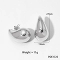 Polished silver stainless steel water drop earrings with dimensions 27mm height and 15mm width - 27mm Smooth Teardrop (PDE1725)