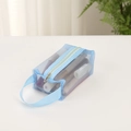 Trousse de maquillage voyage en maille bleu clair avec fermeture éclair et poignée - Petit / Bleu