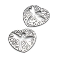 Pendenti a cuore in acciaio inossidabile grigio con incisioni di libellule - Ciondolo a Cuore Libellula e Fiori 23mm