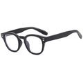 Classic round black sunglasses frame featuring stylish silver double stud rivet accents - C05 Shiny Black/Anti-blue Light