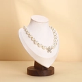 Walnut mannequin bust stand with pearl flower necklace and sparkling rhinestone pendant - Small / Off White