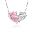 Collier cœur élégant avec gemmes poire roses et claires sur chaîne argentée - Collier (Y142)