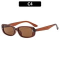 Retro square amber brown sunglasses with silver heart rivets and polished finish - Tea Frame Tea Lens