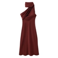 Elegantes weinrotes Satin-Midikleid mit modischem One-Shoulder-Halterneck-Design - XS / Burgunderrot