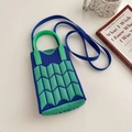 Blue and green knitted handbag with herringbone pattern and green top handle - Royal Blue & Green Wheat Ear