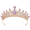 Roségouden tiara met paarse druppelkristallen en zirkonia voor bruiloften en feesten - Geen Kam / Roségoud-Paars