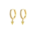 Golden hoop earrings with sparkling zircon crystals and elegant polished cone pendants - Gold Conical