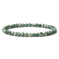Green and white floral pattern natural stone bead elastic bracelet in 4mm size - Green Dot Stone