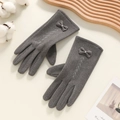Gants d'hiver thermiques gris avec décoration de nœud et écran tactile - Papillon Épi de Blé - Poil de Lapin Gris