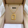 Golden titanium steel choker with hollow rectangular wavy pendant on gold snake chain - N229 Wavy Rectangle Gold
