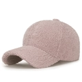 Pink sherpa fleece baseball cap with soft teddy faux fur texture and curved brim - Adjustable / Pink